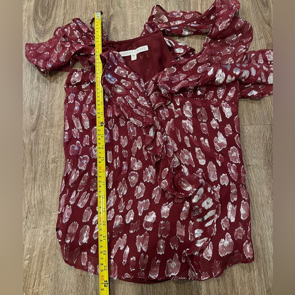 Veronica Beard Benton Maroon Silk Metallic Blouse - Picture 9 of 11